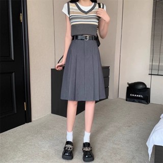 Chân váy SUSUCLOTHING công sở xếp li dáng lỡ có túi kèm đai chất vitex 4 ly 60