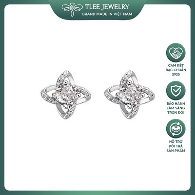 Khuyên tai bạc nữ TLEE cỏ bốn lá cánh hoa xoáy đính đá nữ tính TLEE JEWELRY B0417