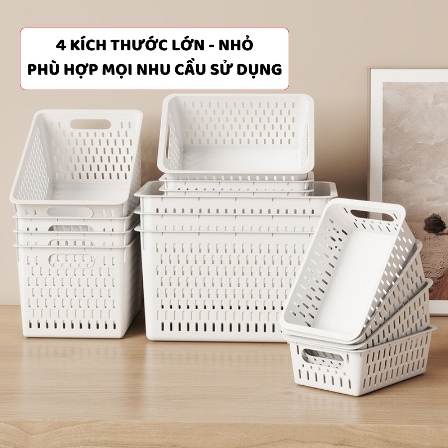 Khay Nhựa Đựng Đồ Đa Năng Hình Chữ Nhật, Rổ Nhựa Đựng Đồ Màu Trắng 4 Kích Thước Q032 | BigBuy360 - bigbuy360.vn