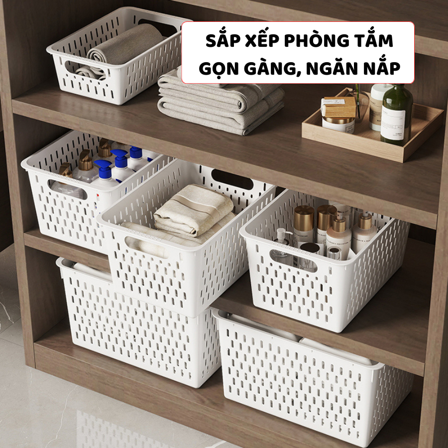 Khay Nhựa Đựng Đồ Đa Năng Hình Chữ Nhật, Rổ Nhựa Đựng Đồ Màu Trắng 4 Kích Thước Q032 | BigBuy360 - bigbuy360.vn