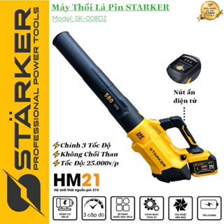 Máy thổi bụi, thổi lá công suất lớn STARKER dùng chân pin thông dụng công suất 13m3/min - điều chỉnh 3 tốc độ điện tử