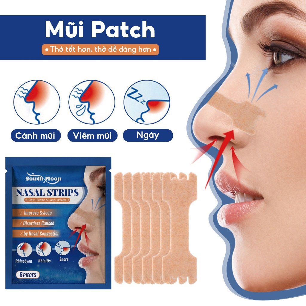 South Moon Miếng dán ngừng ngáy giảm nghẹt mũi khó thở ngừng ngáy thông thoáng khí chống khuẩn 6pcs