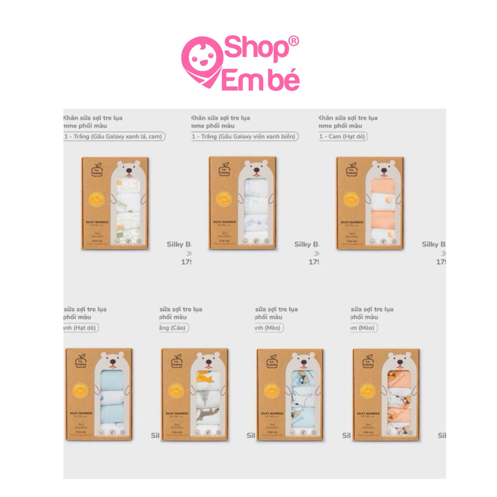Set 5 Khăn sữa sợi tre lụa La Pomme phối màu (30x30cm)