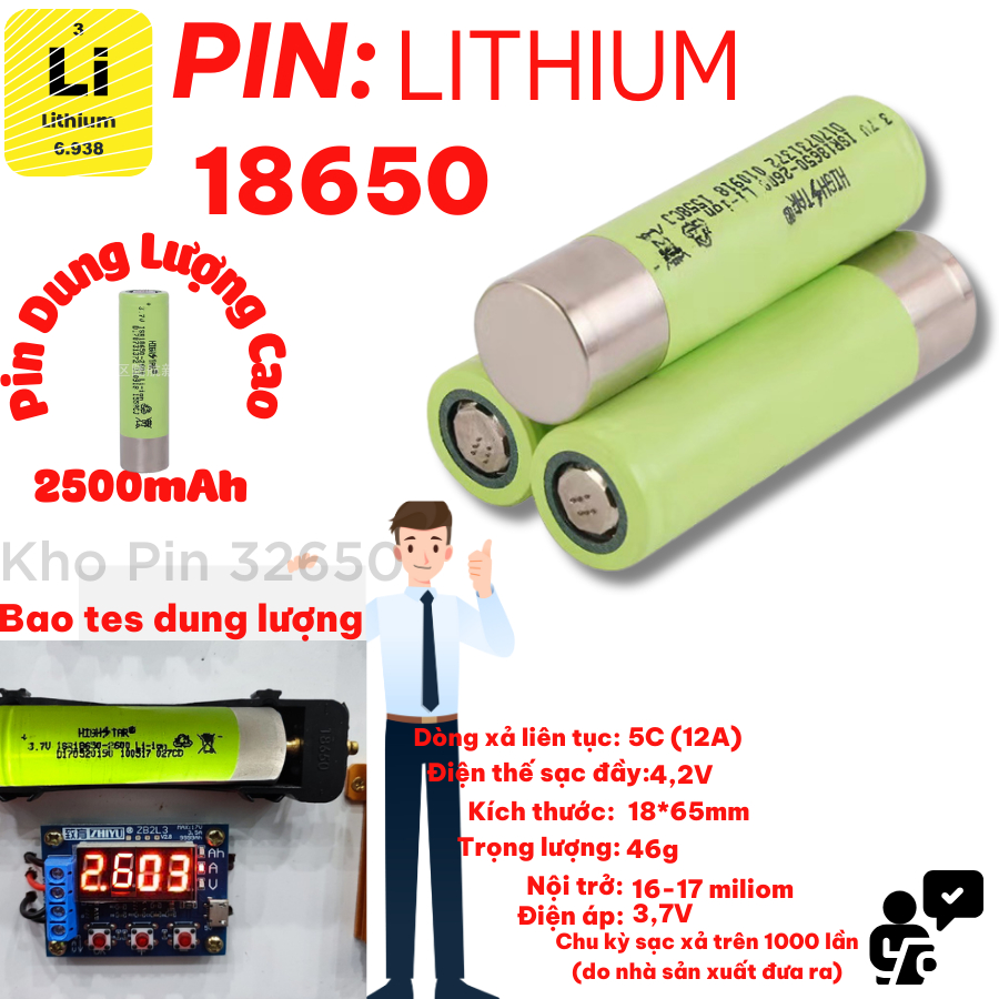Cell Pin Tháo Khối Pin 18650 Chính Hãng Hightstar 2600mAh -Dòng xả cao 5C-12A  dùng làm pin máy khoan