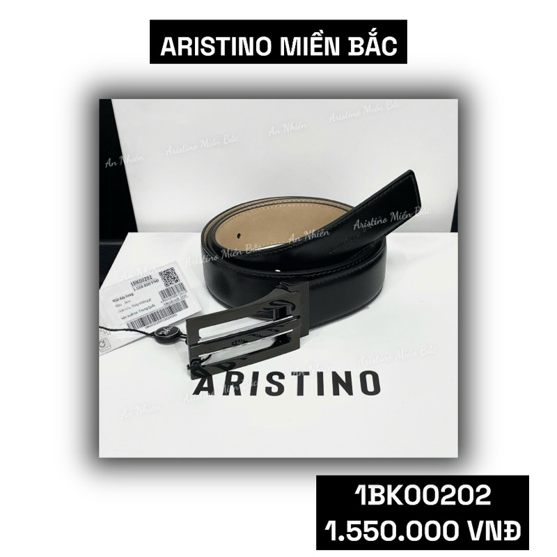 Thắt lưng Aristino BS hàng cao cấp 1BK00202 khoá bấm mặt kim loại đen dây đen bóng dập nổi logo sang