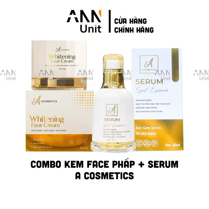 Combo Kem Face Pháp Trắng Da 20g + Serum Huyết Thanh Spot Esence 30ml A Cosmetics - Mỹ Phẩm Phương A