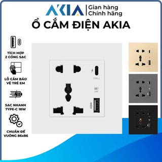 Ổ cắm Vuông AKIA chuẩn đế 86x86, tích hợp Cổng sạc USB A và Type C, Ổ cắm chịu tải cao, Nhiều màu sắc lựa chọn