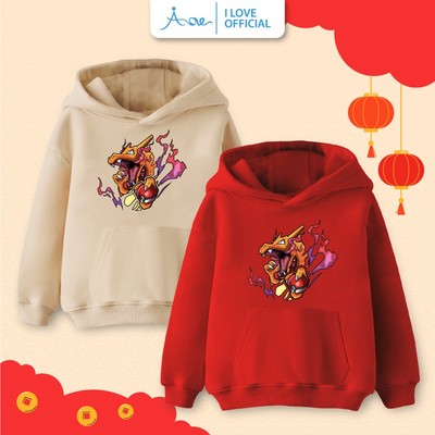 Áo hoodie AORE POKÉMON cho bé, Áo nỉ dài tay in hình CHARIZARD chất mềm mịn cho bé trai mặc đi học, đi chơi từ 10-35kg