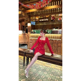 ĐẦM TWEED DẠ ĐÍNH NÚT , hàng may 2 lớp , mặc sang chảnh , size SML