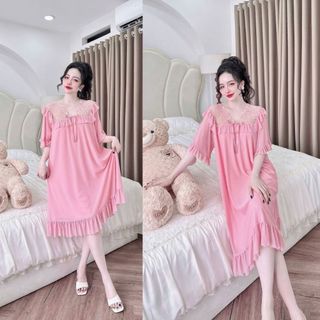 Đầm Tiểu Thư Miky, Váy Ngủ Bigsize chất liệu lụa latin tay dài mềm mịn 80KG
