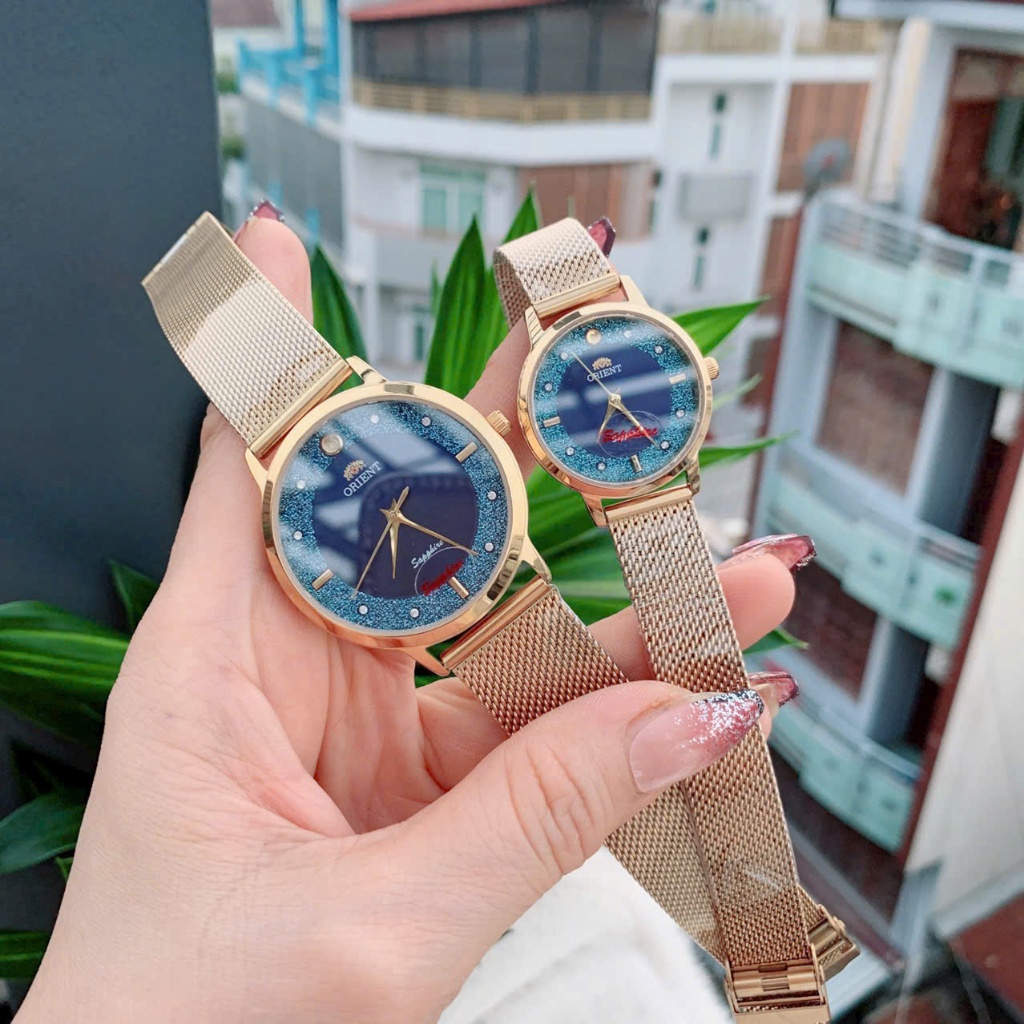 Đồng hồ đeo tay nam nữ dây lưới thời trang cao cấp 0rient nam size 38mm nữ size 30mm fullbox