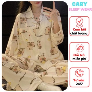  Bộ ngủ pijama tay dài quần dài siêu xinh đồ bộ nữ pijama mặc nhà hoạt hình capybara thu đông siêu dễ thương CARY 