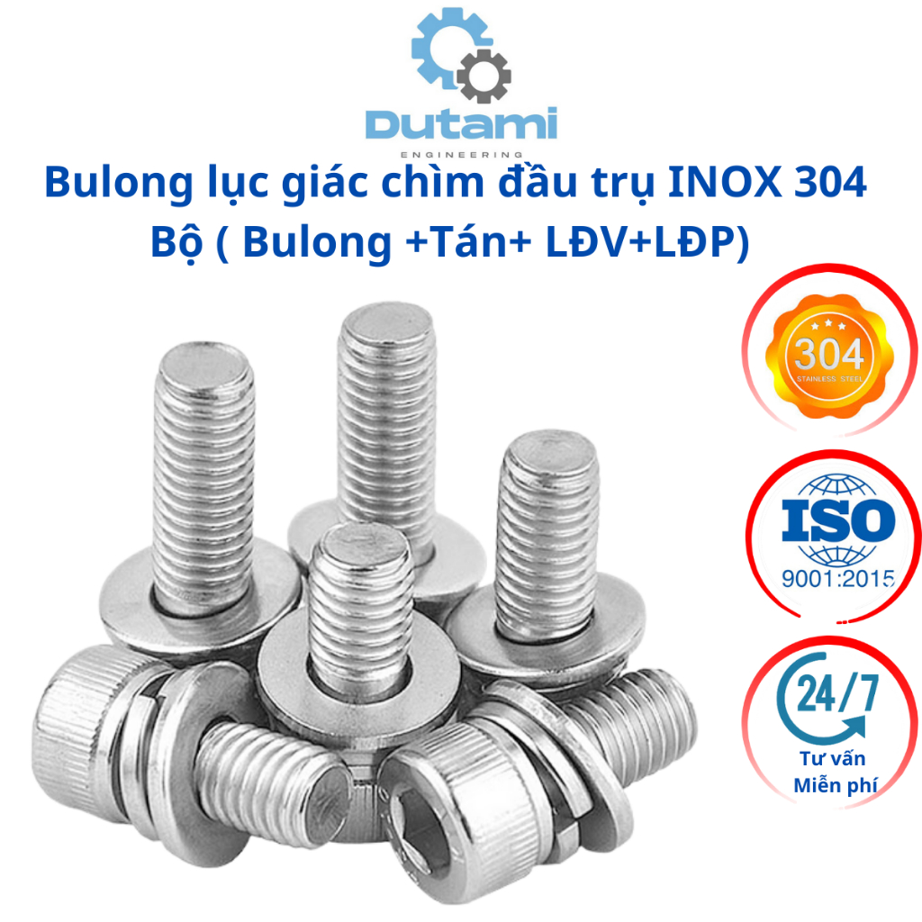 Set 10 cái và 5 cái M8 bulong lục giác chìm đầu trụ INOX 304 M8