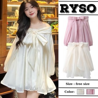 Đầm Phồng Cột Nơ Lệch Vai Giấu Quần ,Áo babydoll trễ vai tay bồng xòe thắt nơ 2 lớp cao cấp chất voan tơ RYSO