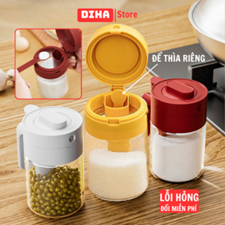 Lọ đựng gia vị, hộp đựng gia vị thủy tinh, hũ đựng gia vị khô tách riêng thìa, nắp có lỗ rắc gia vị và chốt khóa