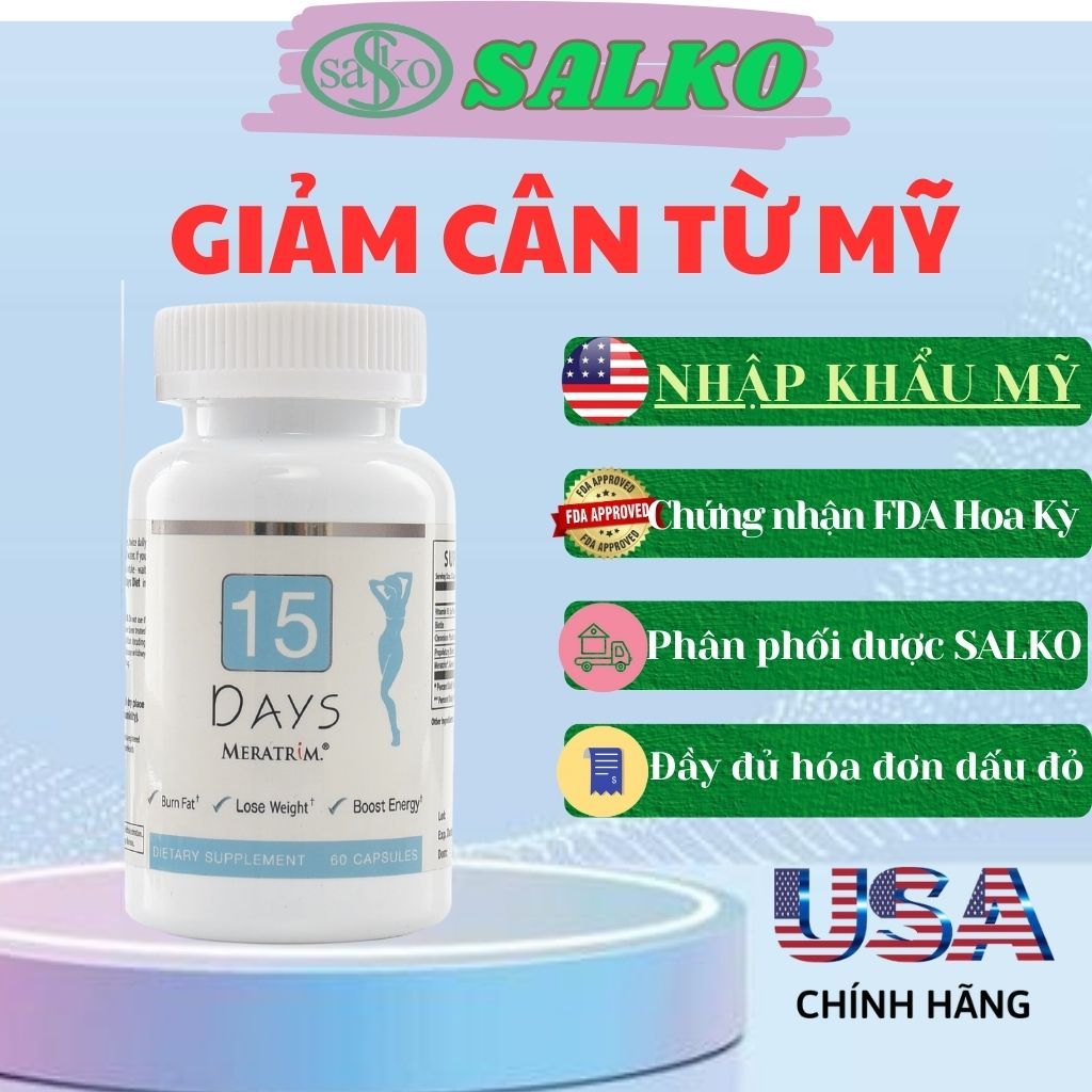 Giảm cân 15 DAYS MERATRIM 60 (MỸ) Viên uống giảm béo an toàn, nhanh chóng. Lọ 60 viên