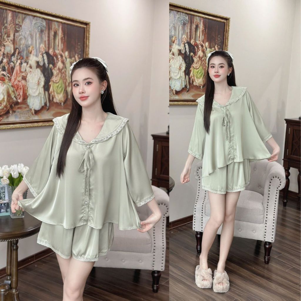 Đồ Ngủ Pijama Bigsize Tay Loe Đùi MIKY, Đồ Ngủ Bigsize lụa Latin cao cấp mềm mại xinh xắn 3 < 70KG d | BigBuy360 - bigbuy360.vn