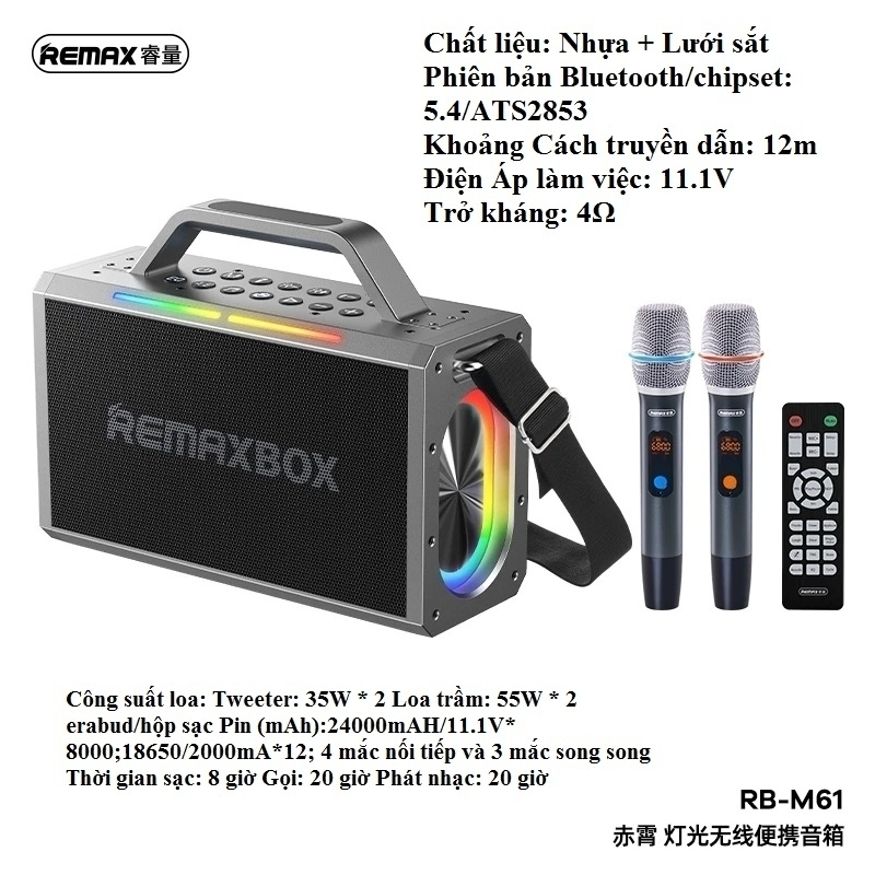 Loa Karaoke Bluetooth Remax RB-M61. Kèm 2 Micro