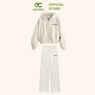 Set Bộ Nỉ ECOCHIC Lót Lông Cừu Áo Hoodie Khóa Kéo Quần Dài Cạp Cao Cao Cấp Chính Hãng B132