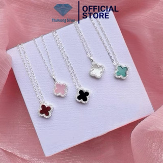  Dây chuyền nữ cỏ 4 lá viền đá may mắn,phong thuỷ đủ màu chuẩn bạc ta - THU HUONG SILVER 