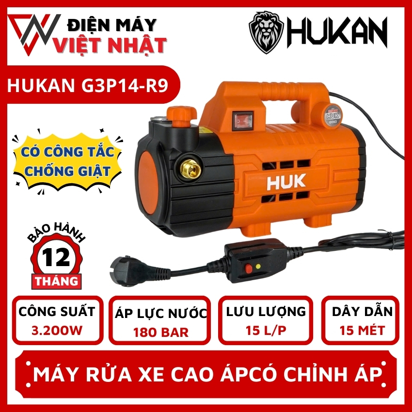 Máy rửa xe dùng điện có chỉnh áp Hukan (GEN3) G3P14-R9, Công suất: 3200W, Lưu lượng nước: 15 lít/phú