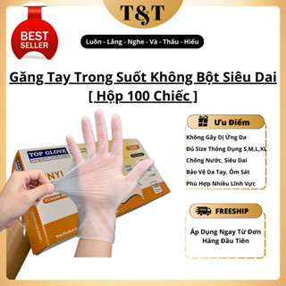 [ Hộp 100 ] Găng Tay Trong Suốt Cao Su Không Bột Dùng Trong Nấu Ăn Chế Biến Thực Phẩm, Massage Spa