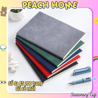 Sổ A5 200 Trang Da Lộn Mềm Mịn Chống Nước Cao Cấp Kẻ Ngang Có Dây Dấu Trang Tập Vở Viết B5 A4 Peachhome