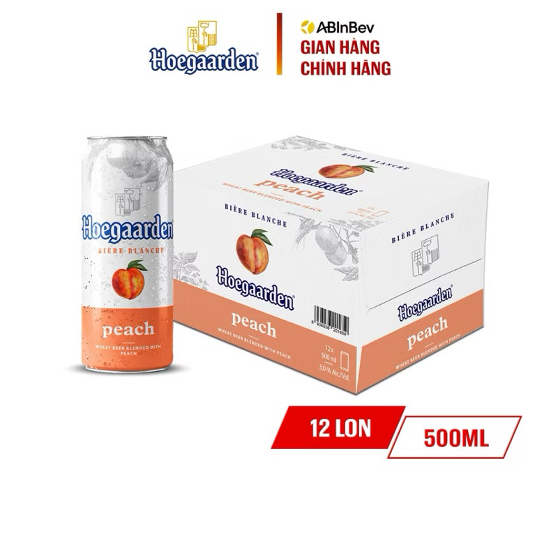 Bia Hoegaarden Peach thùng 12 lon x 500ml - Bia vị Đào(date 2/2026)