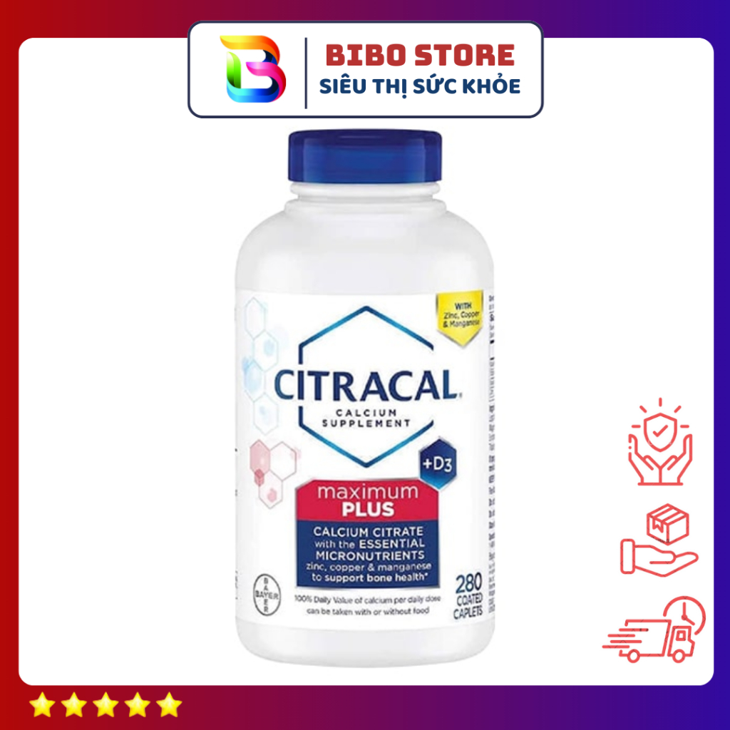 Viên uống hỗ trợ xương khớp Citracal Maximum Calcium + D3 hộp 280 viên của Mỹ