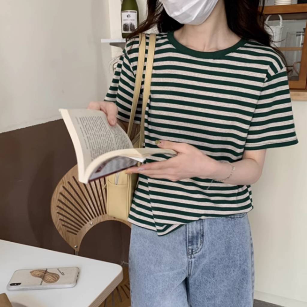 Áo Thun Sọc Ngang Cotton dày dặn mặc tết - NEONVN Áo thun sọc nữ chất cotton dày dặn, xinh xắn