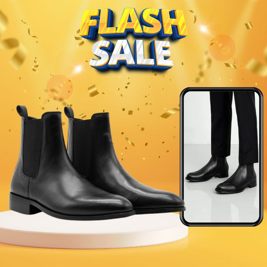 Giày da chelsea boots nam, chunky derby bốt nam da loại tốt, có may đế