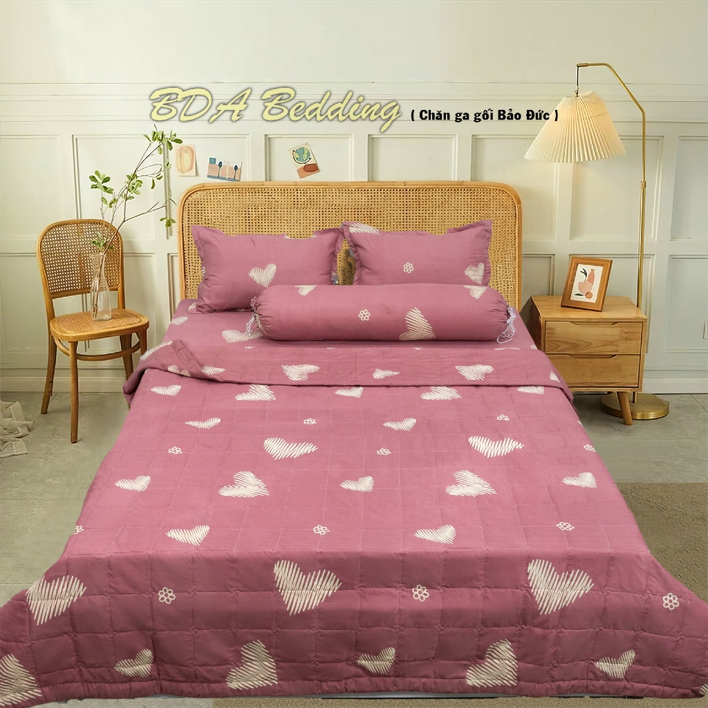 ga trải giường, bộ ga nệm 3 món gồm 1 ga bọc nệm + 2 vỏ gối nằm vải cotton poly