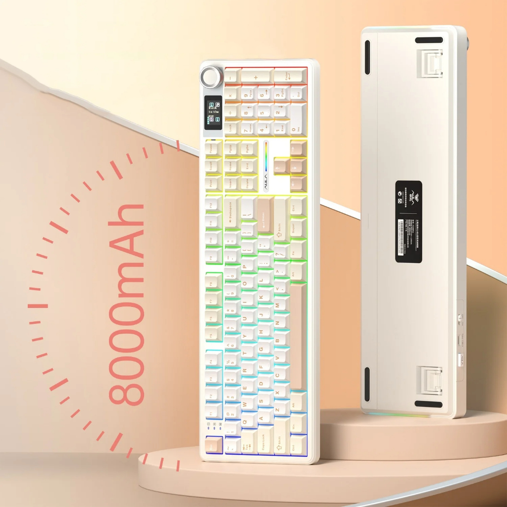 Bàn phím cơ AULA F108Pro - 3 mode kết nối - Có núm xoay và màn - Pin 8000 mAh - BH 12T | BigBuy360 - bigbuy360.vn