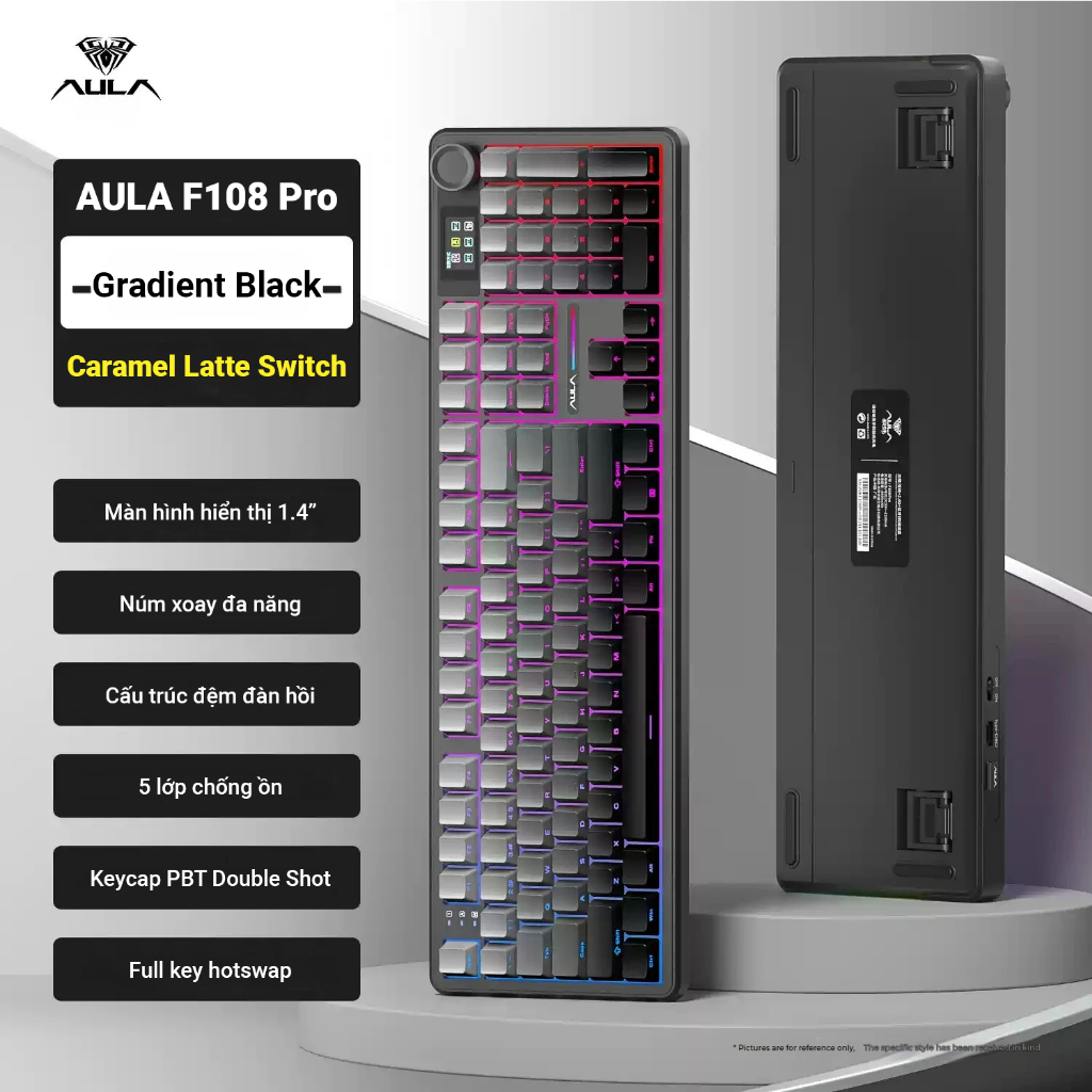 Bàn phím cơ AULA F108Pro - 3 mode kết nối - Có núm xoay và màn - Pin 8000 mAh - BH 12T | BigBuy360 - bigbuy360.vn