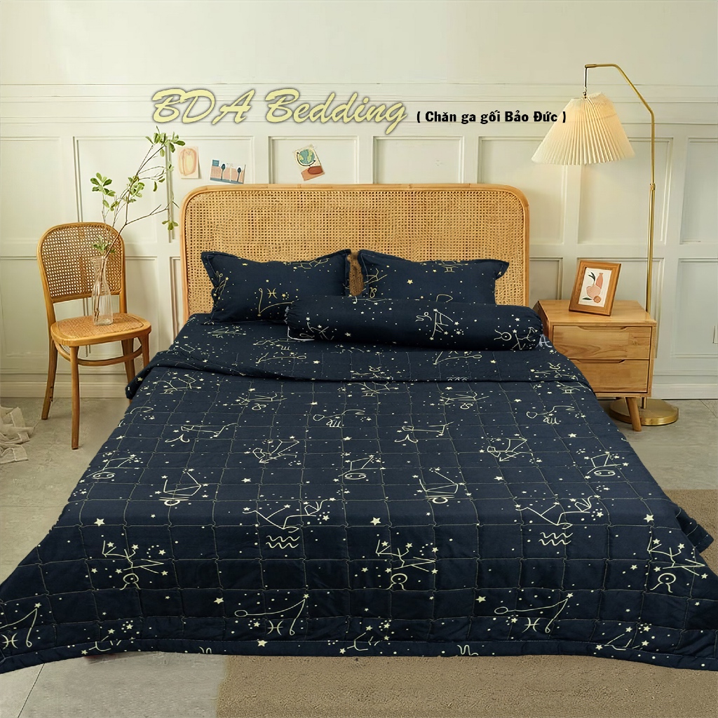 bộ ga nệm 3 món gồm 1 ga bọc nệm + 2 vỏ gối nằm vải cotton 1
