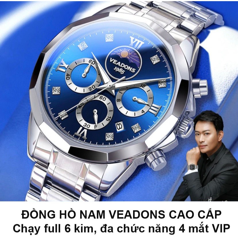 (Fullbox) Đồng Hồ Nam VEADONS Chính_Hãng, Đồng hồ đa chức năng chạy full 6 kim _Dây Thép Sang Trọng