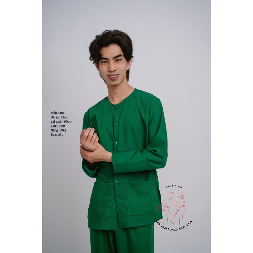 Bộ áo bà ba nam kate xanh lá cây truyền thống - Có bộ bà ba Bigsize- may sỉ bà ba toàn quốc - May bộ bà ba theo yêu cầu