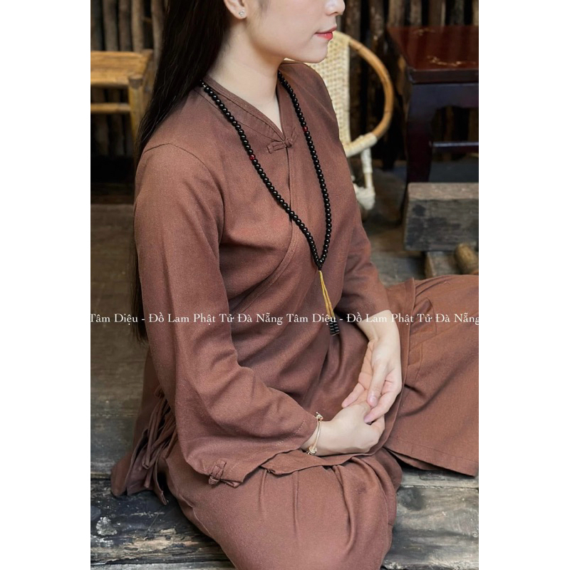 Set Pháp Phục 𝗧𝗶̣𝗻𝗵 𝗡𝗵𝗶𝗲̂𝗻 Linen Xéo Cổ Nút Thắt Phối Tay Nút Thắt