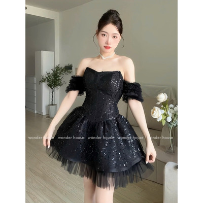 Zoey Dress Wonderhouse Đầm trễ vai chất vải kim sa tay sang trọng dự tiệc, dạo phố nữ tính