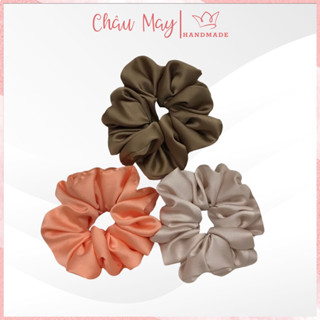  Châu May Scrunchy dây cột tóc nhiều màu vải lụa satin mềm phồng to bồng bềnh scrunchies handmade buộc tóc satin 
