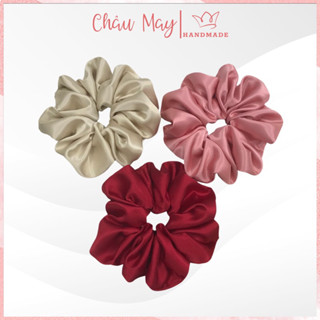  Châu May Scrunchies bản to dây buộc tóc cao cấp lụa óng to phồng size L cột tóc phi lụa cao cấp đẹp mềm mướt nhiều màu 