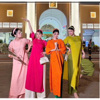 Set áo dài cách tân cổ đan rết tay lừng kèm quần ống rộng phong cách tiểu thư năng động cá tính áo dài tết