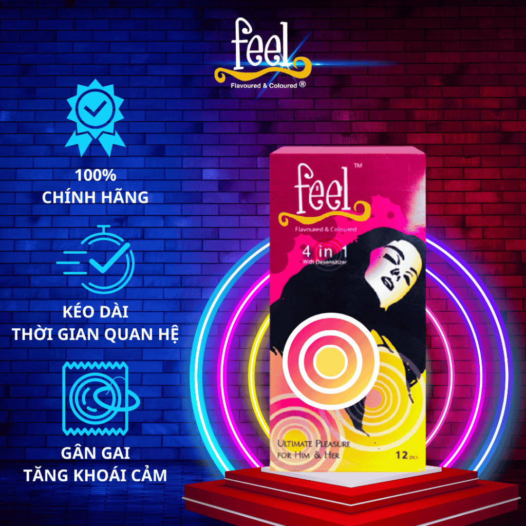 Bộ 2 Hộp Bao cao su Feel 4 in 1 12 bao | Bao cao su kéo dài quan hệ | Bao cao su có gai và gân