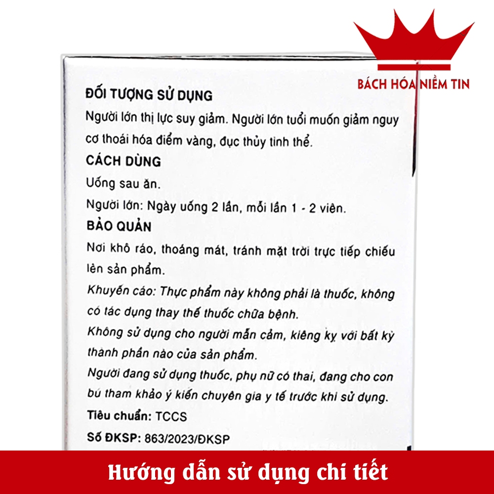 Viên uống sáng mắt Eye Zeaxanthin Plus thành phần cao việt quất, lutein, vitamin giảm nhức mỏi mắt, khô mắt - 30 viên