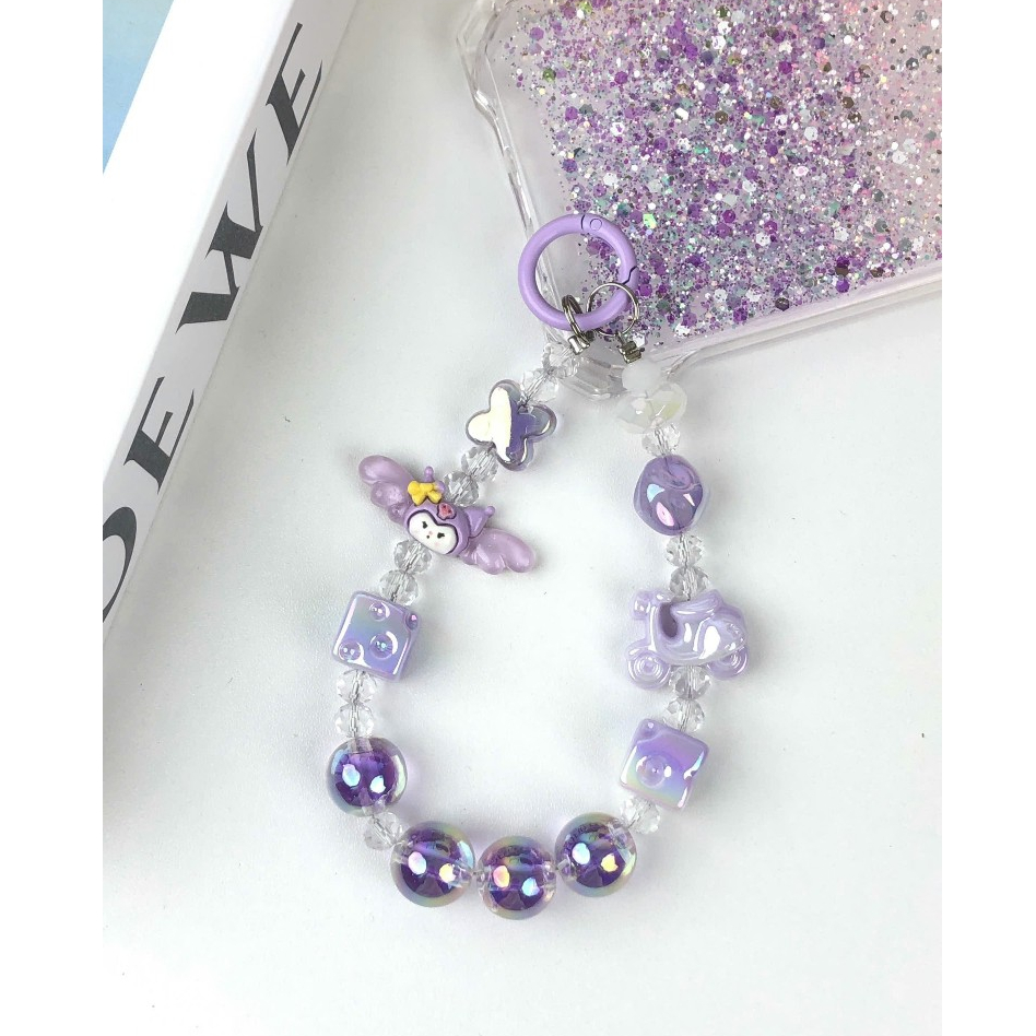 Dây đeo điện thoại màu tím charm Kuromi
