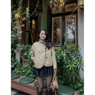 [Ảnh thật] Áo khoác dạ ép lông cừu cổ đứng Quảng Châu