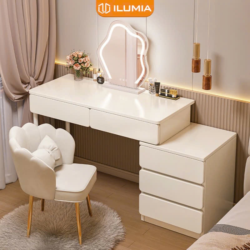 Bàn trang điểm kèm tủ đựng đồ gỗ MDF kết hợp khung sắt chắc chắn thương hiệu ILUMIA - GM142