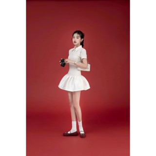 Váy polo bí xoè xốp basic năng động, Đầm váy ôm body cộc tay chiết eo bồng xoè thiết kế basic sang chảnh