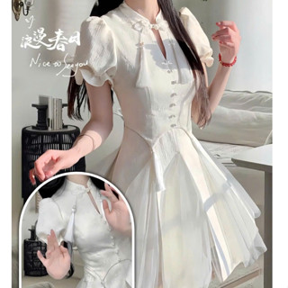 Váy tết 2024 sườn xám cách tân NV568 Váy nữ xinh dáng chữ a vải gấm hoa phối voan