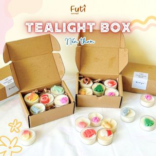 Hộp quà Nến Thơm Mini, Nến Tealight Topping Dễ Thương, Làm Quà Sinh Nhật, Box 5 Nến Mini